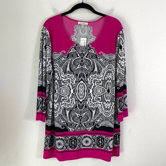 Roz And Ali Tops - NEW Roz & Ali Womens Plus 1X Floral Stretch Tunic Top Long Sleeve Shirt